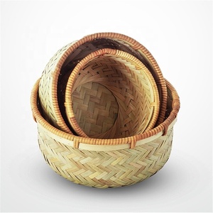 Set of 3 Woven Bamboo <b>Storage</b> <b>Baskets</b> <b>Round</b> Utensils Holder with Food Egg Almond Fruit <b>Basket</b> Features for Kitchen - Product Image 3