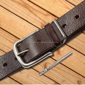 เข็มขัดหนังผู้ชายสีน้ำตาลเข้มแบบเต็มเมล็ด,เข็มขัดลำลองหนังแท้ปรับได้หัวเข็มขัดง่ามเดี่ยวสีเงินและที่เก็บทองเหลือง - Product Image 4