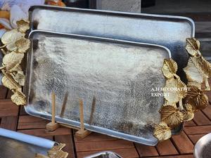 Juego de Bandejas para Servir Hechas a Mano con Asa de Hoja de Oro, Ecológicas, Aptas para Lavavajillas, con Elegante Motivo Botánico, Metal Pulido Decorativo - Product Image 3