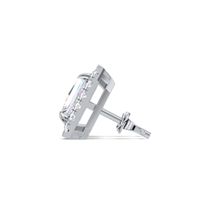 Boucles d'oreilles clous halo en diamant taille radiant 1,288 carats, en argent sterling massif 925 plaqué rhodium, monture octogonale - Product Image 3