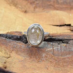 Rutilo dorado, piedra preciosa de Plata de Ley 925, anillo de diseñador elegante, joyería, forma ovalada, piedra preciosa, rutilo dorado, regalo para San Valentín - Product Image 2