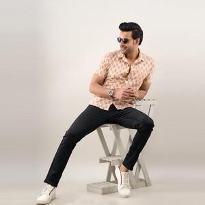 Men's Brownish Peach Floral Casual Shirt 100% Cotton Poplin Regular Fit Button-<b>Up</b> Collar Breathable Size 6XL for Summer Fashion - Product Image 1
