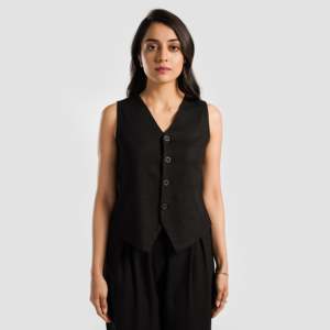 Chaleco Largo Tejido para Mujer, Color Negro, con Botones y Bordados Decorativos, Estilo Vintage, Talla Grande, Relleno de Cuero - Product Image 1