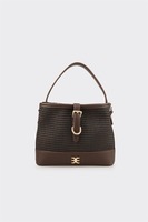 Tas Selempang Anyaman Logo Kustom Cokelat dengan Pegangan Atas ODM Label Pribadi OEM