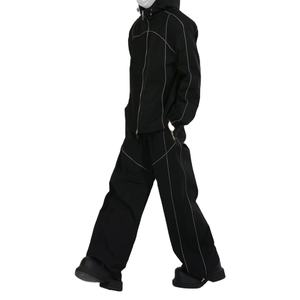 Ensemble de survêtements décontractés personnalisés avec logo imprimé et brodé, pantalon de jogging et sweat à capuche zippés, coupe-vent en polyester - Product Image 3
