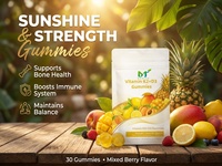 OEM D3+K2 Vitamine Gummies 30 stuks Max. Sterkte 6000IE D3 & 200mcg K2 voor sterke botten & cardiovasculaire gezondheid
