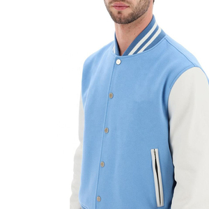 Veste de Baseball en Laine pour Homme avec Manches en Rexine Design Uni Couleur Contraste des Bordures et Poches à Fermeture Éclair Veste de Baseball pour Homme - Product Image 4