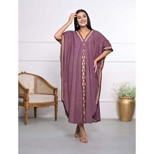 Caftán de Algodón Estampado a Mano, Vestido Casual Elegante para Mujer, Transpirable, Largo hasta el Suelo, para el Tiempo Libre, Club, Día de San Valentín - Product Image 4