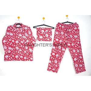 Conjunto de pijama estampado con bloque de mano de algodón indio, ropa de dormir floral para mujer, vestido de verano - Product Image 1