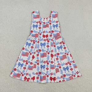 Robe sans manches pour filles avec nœuds et fleurs, motif drapeau du 4 juillet, style yoga - Product Image 1