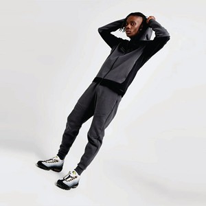 Ensemble de survêtement technique en molleton pour homme, design OEM, coupe-vent, automne, 100% coton, sweat-shirt à fermeture éclair intégrale, pantalon de jogging, noir, imprimé - Product Image 3