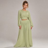 Ensemble jupe longue et chemise à manches longues style été euro-américain, taille élastique, en satin de coton et élasthanne tricoté, couleur unie, décontracté