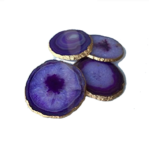 Posavasos de cristal de alta calidad, uso de regalo, piedra artesanal, piedra de ágata de ónix púrpura, posavasos chapados en oro para beber piedras preciosas - Product Image 1