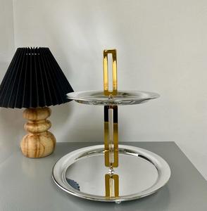 ที่วางเค้กสแตนเลส2ชั้นที่วางคัพเค้กของหวานสำหรับงานเลี้ยงวันเกิดงานแต่งงาน - Product Image 1