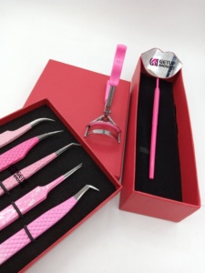 Pinzas para Extensión de Pestañas de Acero Inoxidable con Recubrimiento en Polvo de Diferentes Colores, Agarre de Diamante, Estilo Labial, Rizador Profesional con Espejo - Product Image 6