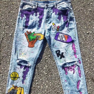 Unisex High Quality Customizable Denim <b>Jeans</b> 100% Cotton Colored Wash Lightweight Woolen Embroidered <b>Elastic</b> <b>Waist</b> Custom Logo - Product Image 1