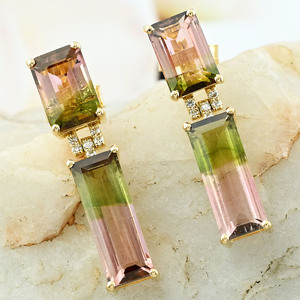 Nuevos pendientes clásicos de oro amarillo sólido de 18 quilates, turmalina Octágono con pendientes redondos de diamantes, empuje hacia atrás para pendientes de mujer - Product Image 5