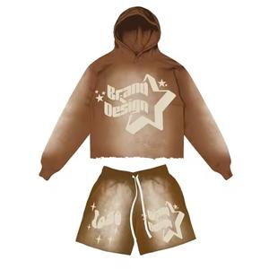 Conjunto de Sudadera con Capucha y Pantalones Cortos para Hombre, Personalizable al por Mayor, 100% Algodón, Transpirable, Ligero, Estampado con Pedrería, para Invierno - Product Image 5