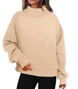 Sweat-shirt léger et respirant en mélange polyester/coton à col montant tricoté pour femme, avec logo frontal – Meilleure vente - Product Image 6