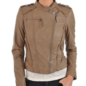 Chaqueta de Motociclista de Cuero Marrón para Mujer de Alta Calidad, Cuero Genuino, Corte Entallado, Invierno, Transpirable, Resistente al Viento e Impermeable - Product Image 1