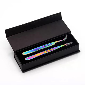 Muestra gratis Punta de fibra de 90 grados Volumen Pinzas de pestañas negras Caja personalizada Aislamiento de embalaje Extensión de pestañas Pestañas Acero inoxidable - Product Image 4