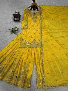 ชุดสูทสีเหลืองสำหรับงานปาร์ตี้ของสาวๆชุดสูทชาราราราราราราราราของอินเดีย - Product Image 2