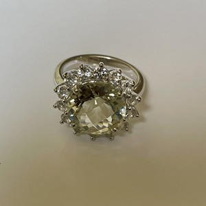 Bague pour femme en argent sterling 925 avec améthyste verte naturelle et topaze blanche, incrustation de diamant taille ovale, style tendance pour fiançailles - Product Image 3