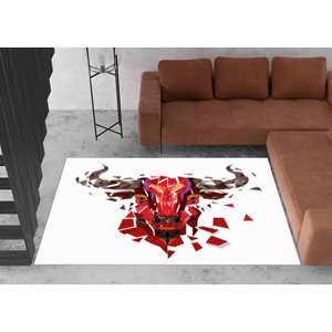 Tapis en laine imprimé patchwork motif Polygon Bull - Style traditionnel écologique avec envers en latex et poils moyens pour la décoration intérieure - Product Image 2