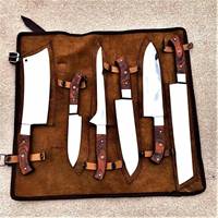 Ensemble de cuisine 6 pièces en acier D2 forgé à la main avec kit de rouleau de cuir Meilleur cadeau pour femme et maman Cadeau pour chef.