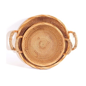 ถาดเสิร์ฟทรงกลมหวายพร้อมหูจับ ถาดชาและกาแฟหวายธรรมชาติสานด้วยมือ สำหรับใช้ในบ้านและร้านกาแฟ - Product Image 2