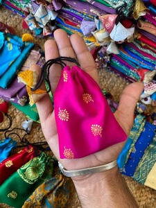 Recycled Silk Sari Hand Made Gift & Crystal Pouches or Bags For Healing Jewelry Pouch Presents Silk Saree Pouch Gift Bags - Product Image 5