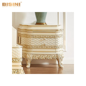 Bisini doré ivoire européen Antique en bois sculpté à la main ensemble de chambre à coucher rembourré <span class=keywords><strong>King</strong></span> Queen Size mariage en bois massif - Product Image 3