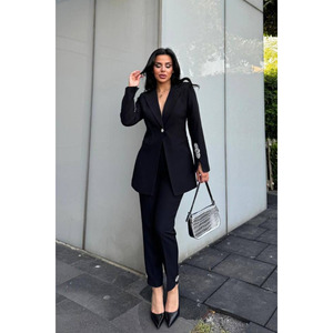 Giacca Blazer a gamba dritta con dettagli in pietra da donna con Set elegante di pantaloni - Product Image 4