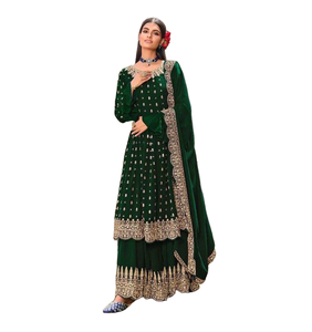 El último diseñador de ropa de fiesta india y pakistaní personalizable bordado Sharara Top y Dupatta Ropa Étnica al por mayor - Product Image 1