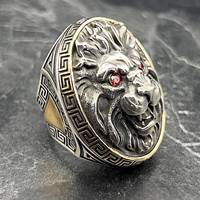 Bague pour homme en argent sterling 925 de qualité supérieure, faite à la main, avec tête de lion, sertie de zircons rouges, style hip-hop, cadeau de fiançailles ou de mariage