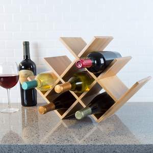 Bamboo 8 Bottle Wine <b>Rack</b>-Space Saving Tabletop Free Standing Wine Bottle Holder for Kitchen, <b>Bar</b>, Dining Room-Modern Storage - Product Image 3