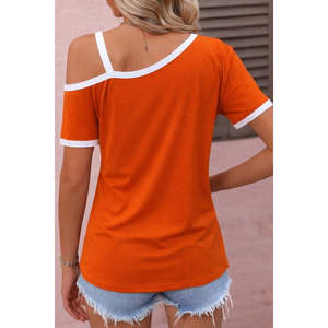 Blusa de viscosa de manga corta y un solo hombro para mujer con detalle de hebilla en la correa, 33867 - Naranja - Product Image 3