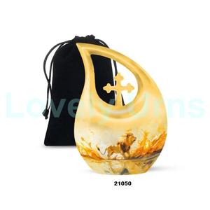 Venta caliente gran lágrima gota León cremación urna para cenizas de adultos urna cruzada decorativa con bolsa de terciopelo gratis - Product Image 1