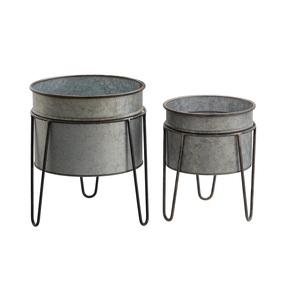 Rustic Design Corrugated Texture Farmhouse Trough Outdoor <b>Galvanized</b> <b>Planter</b> Set with Removable Frame Stands Set of 2 - Product Image 1