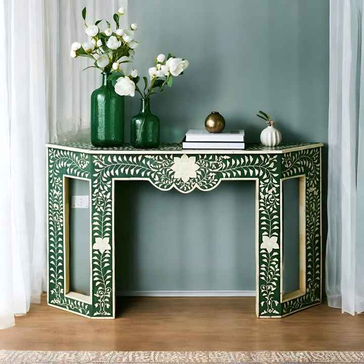 Best Home Decor Handcrafted premium Bone Inlay Bedside Table Blue Fish Scale Living Room Cabinets Bedroom Furniture