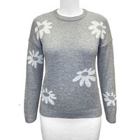 Pull-over en maille jacquard floral personnalisé pour femme, collection Hiver 2023, fin, respirant, tricoté à la machine, manches longues, col rond, mélange acrylique et laine mérinos