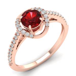 Bague de fiançailles halo en or massif 14 carats avec diamant rond taille brillant et pierre précieuse grenat de 0,84 carat, prix de gros REYES - Product Image 2