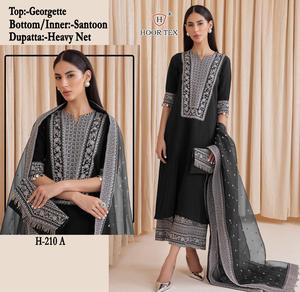 Elegante Shalwar Kameez de Invierno, Georgette Fox, Pantalón Santoon, Dupatta de Red Pesada, Tallas Grandes 7XL, Bordado Étnico Indio - Product Image 3