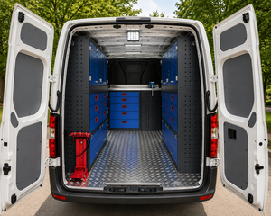 Heavy Duty OEM Mobile Workshop Van Shelving System with <b>Lockable</b> <b>Cabinets</b> and Drawer Storage for Commercial Service Vehicles - Product Image 1