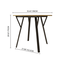 Table à manger ronde marron de 35,43 pouces seulement, petite table circulaire avec pieds en métal noir pour cuisine, balcon, appartement