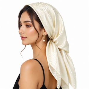 Lenço de Seda Satinado com Padrão Creme para Mulheres, Ideal para Casamentos e Acessórios Formais - Product Image 1