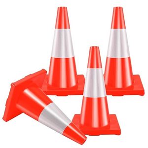 Cônes de signalisation routière en PVC flexible orange de haute qualité, 75 cm, base en caoutchouc, réflecteur prismatique haute intensité, protection IP55, avertissement - Product Image 1