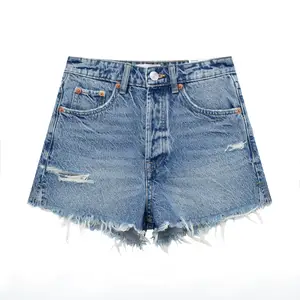 Atacado Mulheres Rasgado Denim Jeans De Algodão Curto Lavagem Do Vintage Angustiado Denim Mulheres Shorts Namorado Angustiado Jean Shorts