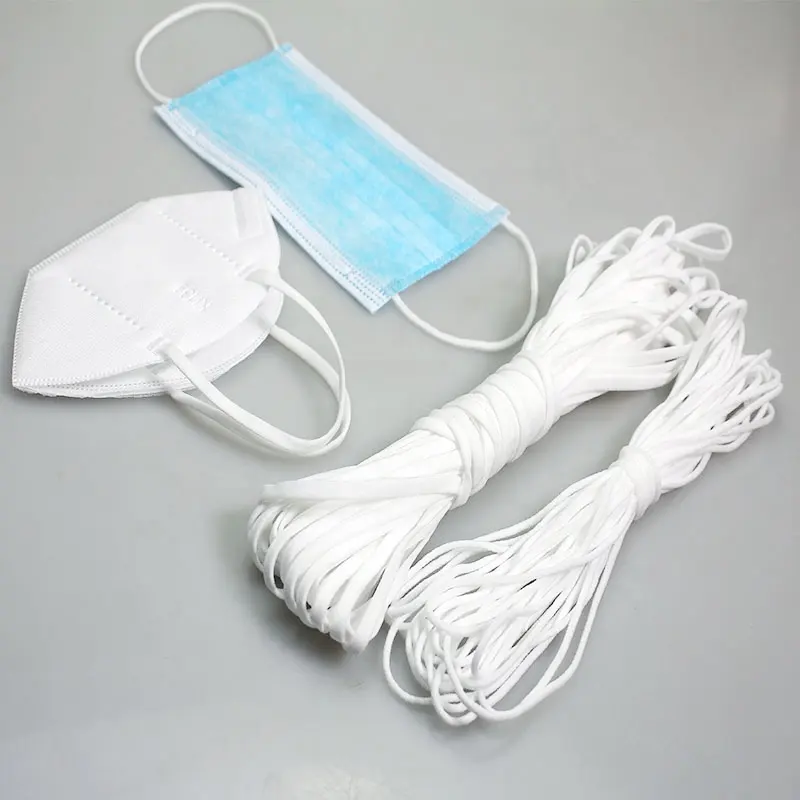 使い捨てフェイスマスクのフラットイヤーループメーカーに使用される、弾性円形フラットストラップ付きの白い使い捨てイヤーストラップ