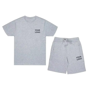 Dernière sérigraphie personnalisée survêtement unisexe à manches courtes en coton pour hommes 2 pièces ensemble court d'été ensemble de t-shirts unis - Product Image 5